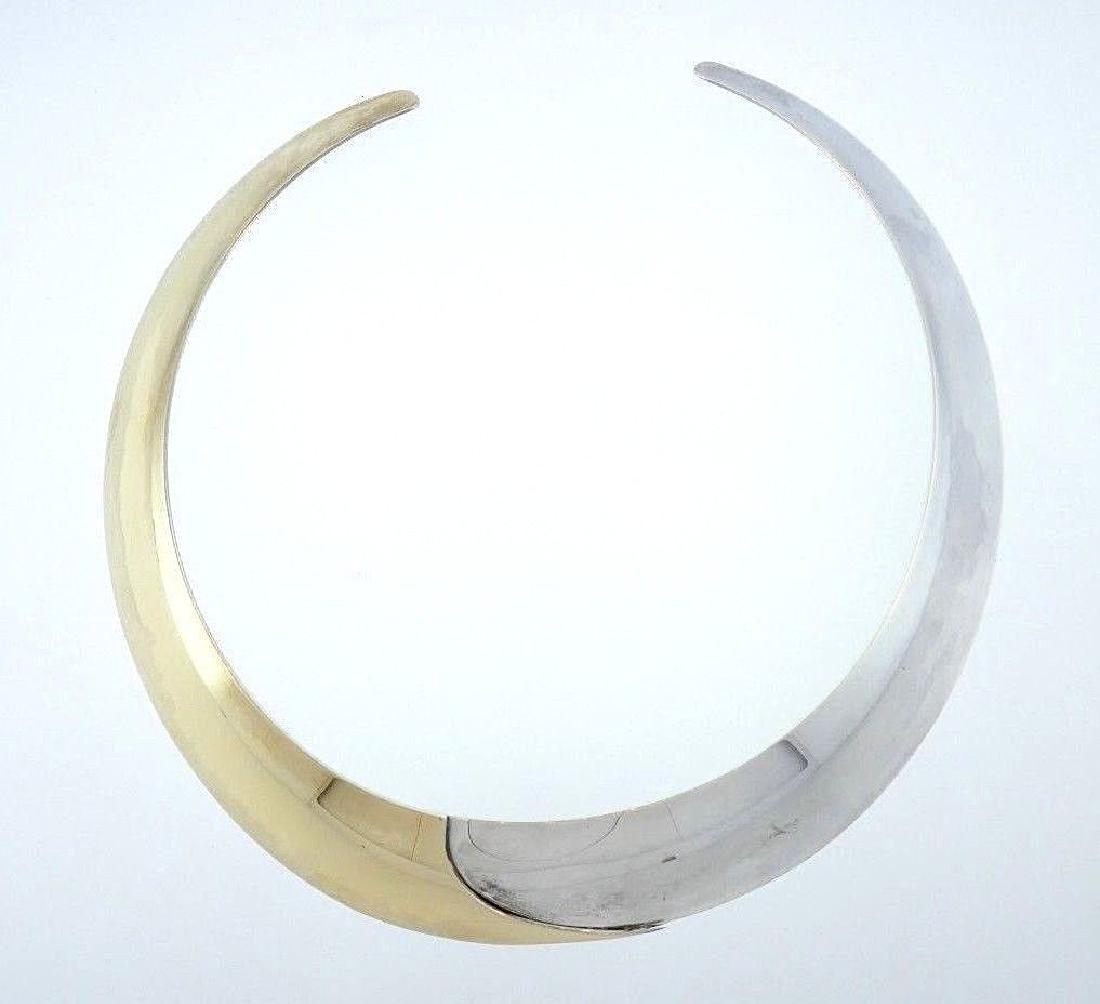 14k Yellow Gold Silver Ed Levin Choker: Reserve Reduced! Vintage choker necklace by Ed Levin made of 14k yellow gold and sterling silver with polished finish Stamped with a maker's mark and hallmarks for 14k gold and sterling silver Measure