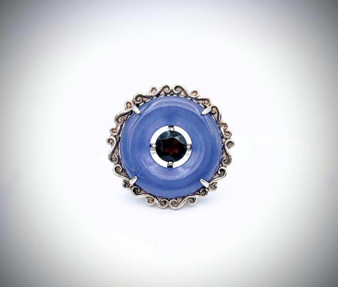 Sterling Silver Sz 7 Almandine Garnet & Violet Jade (1 of 3)