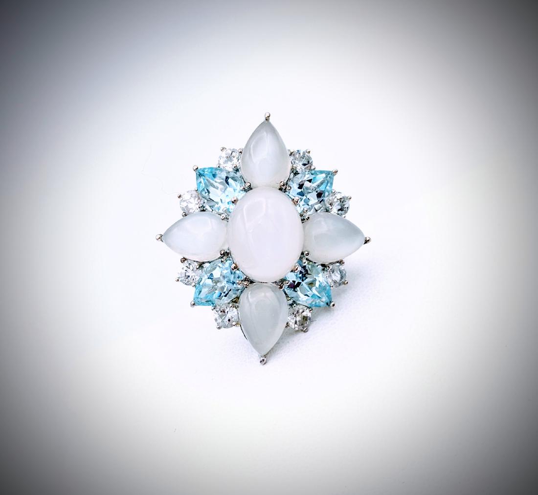 925 SS Sz 7 Moonstone, Sky Blue Topaz & CZ Ring (1 of 3)