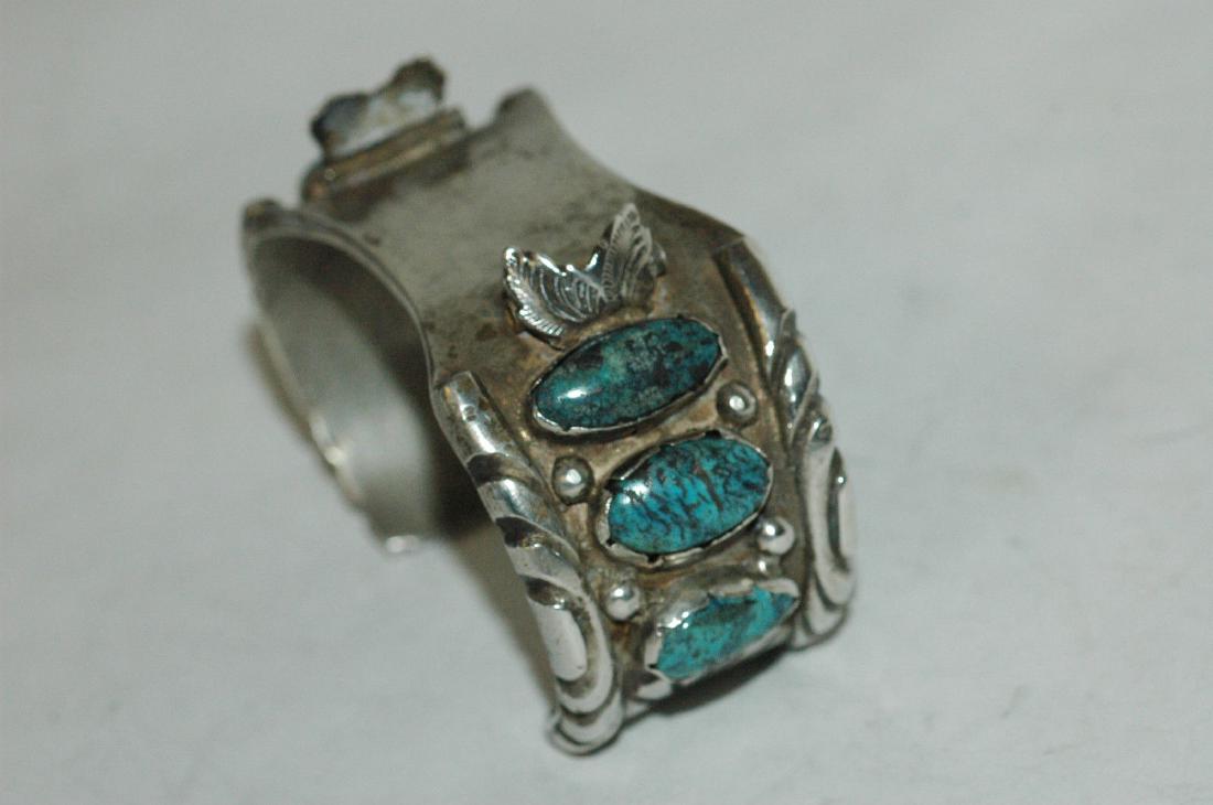 Early 6 Stone Turquoise Watch Cuff Bracelet Sterling (1 of 8)