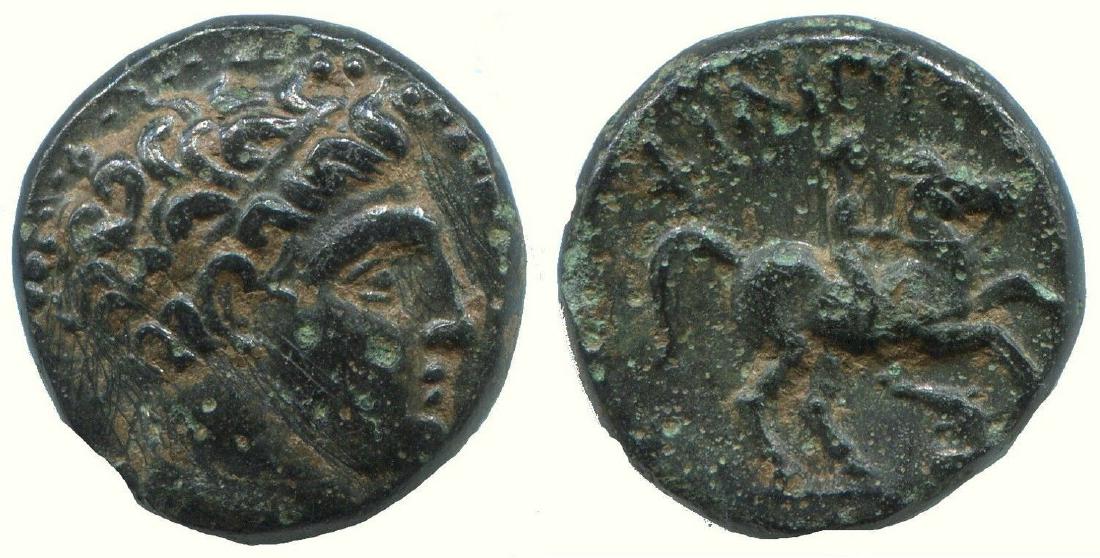 MACEDONIAN KINGDOM PHILIP II 359-336 BC Apollo Horseman: MACEDONIAN KINGDOM PHILIP II 359-336 BC Apollo Horseman Bronze Weight: 5g ; Diameter: 17mm ( AMC Catalog ID : AA020.58 ) Reserve: $35.00 Shipping: Domestic: Flat-rate of $15.00 to anywhere within the 