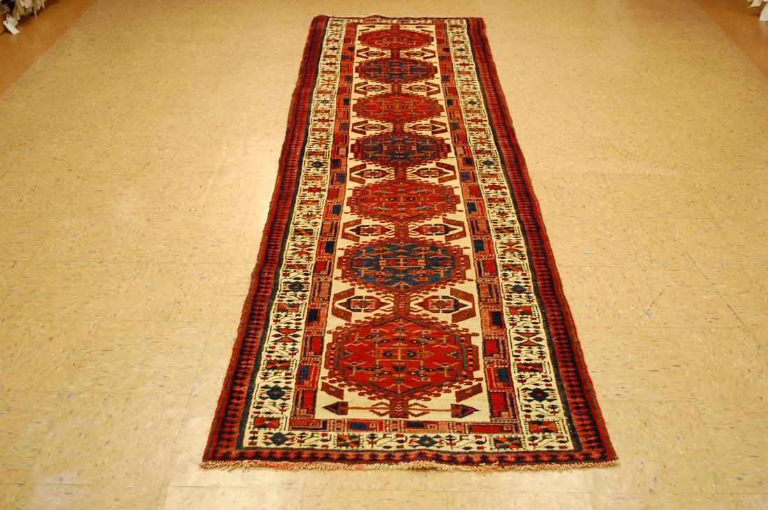 PERSIAN HERI Z BAKHSHAYESH_BAKHSHISH RUNNER RUG: ANTIQUE ONE OF A KIND PERSIAN HERIZ BAKHSHAYESH or BAKHSHAISH RUNNER RUG...all Natural vegetable dye wool woven on wool foundation with a size of 3' 9" x 11' 6"......POSSIBLE CAMEL WOOL...........Cond