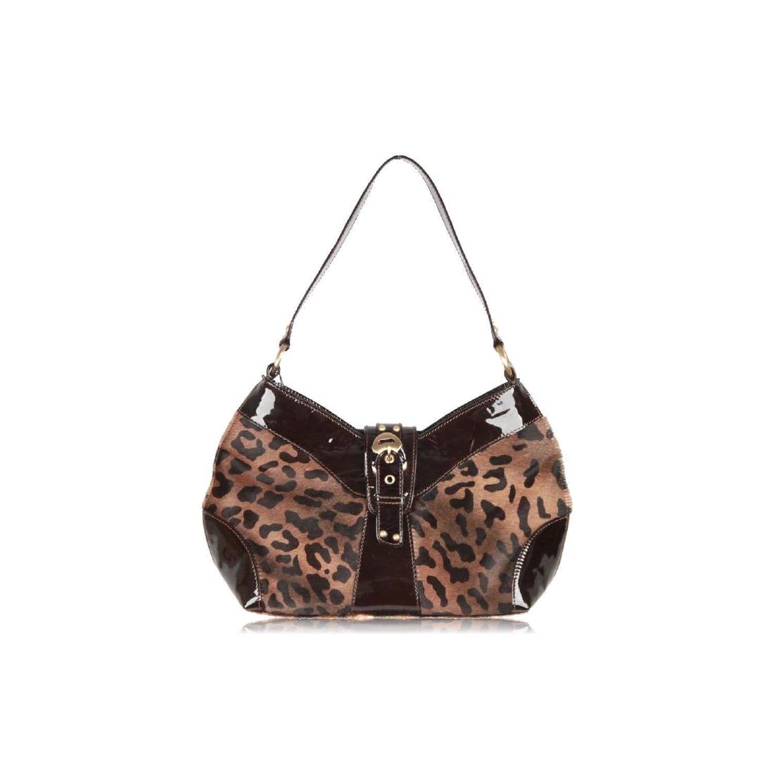 LORBAC Leopard Pony Hair TOTE Handbag: LORBAC Leopard Pony Hair TOTE Handbagby: Lorbac- Leopard pony hair bag by LORBAC - Brown patent leather trim and strap - Gold metal hardware- Upper zipper closure with fold over strap with magnetic bu