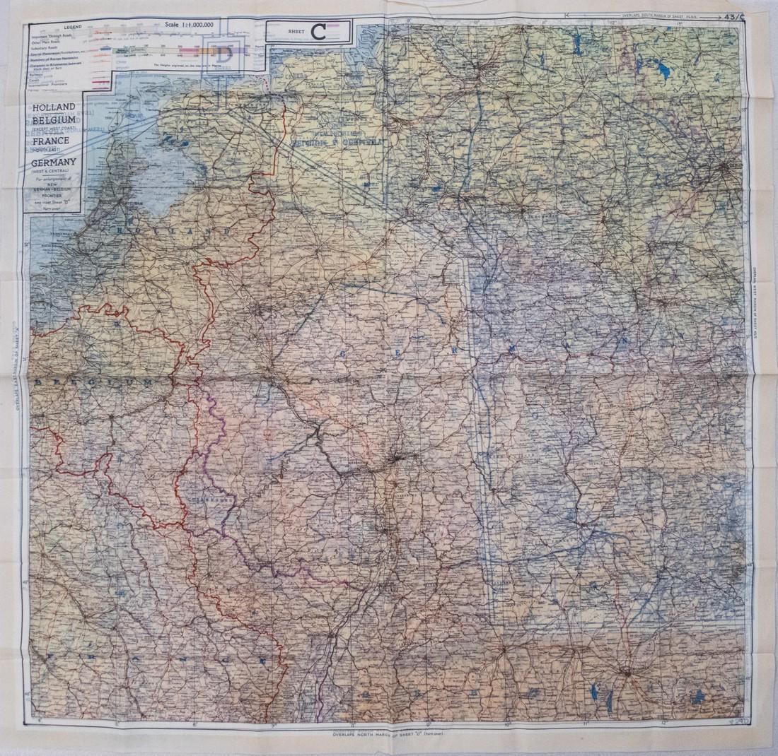 1944 British Air Force Escape Map (C & D) of France, (1 of 2)