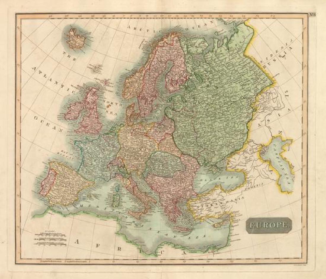 1817 Europe: By: John Thomson Date: 1817 (published) Edinburgh Dimensions: 17.8 x 21 inches (45.2 x 53.3 cm) This lovely large format map of Europe is a highly detailed rendering of Europe, the western part of Rus