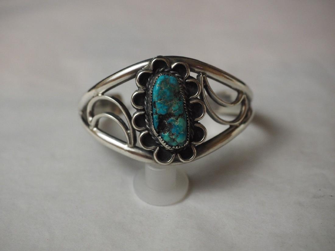 Vintage Southwest Turquoise Cuff Bracelet Sterling (1 of 5)