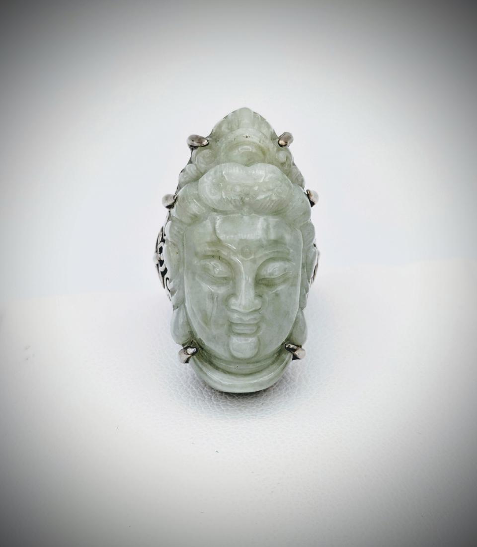 Sterling Silver Sz 7 Buddha Engraved Jade Ring (1 of 3)