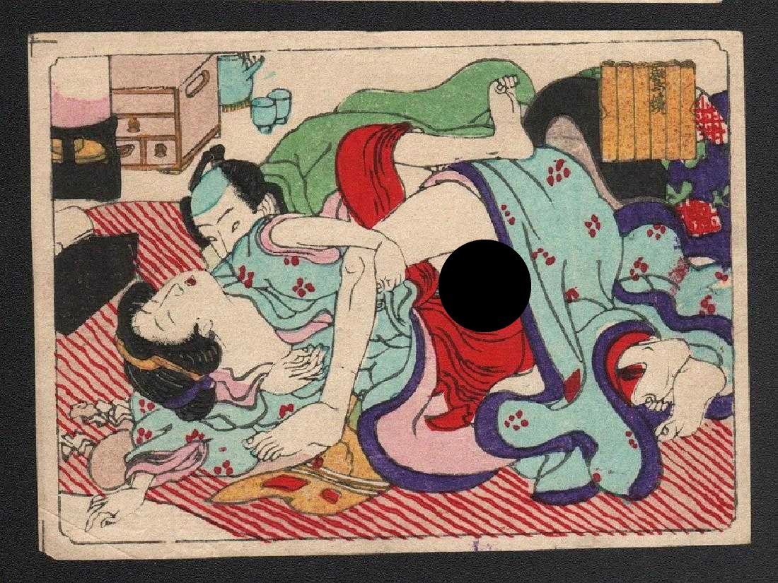 Utagawa School Woodblock Amorous couple. (1 of 2)