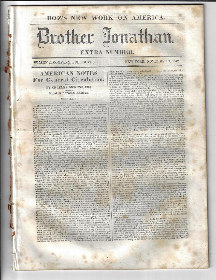 1842 FIRST PRINTING Charles Dickens Brother Jonathan (1 of 2)