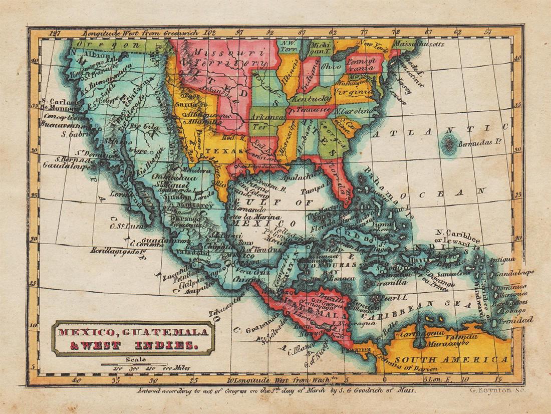 1835 map of Mexico, Guatemala, W. Indies & U.S.– (1 of 2)