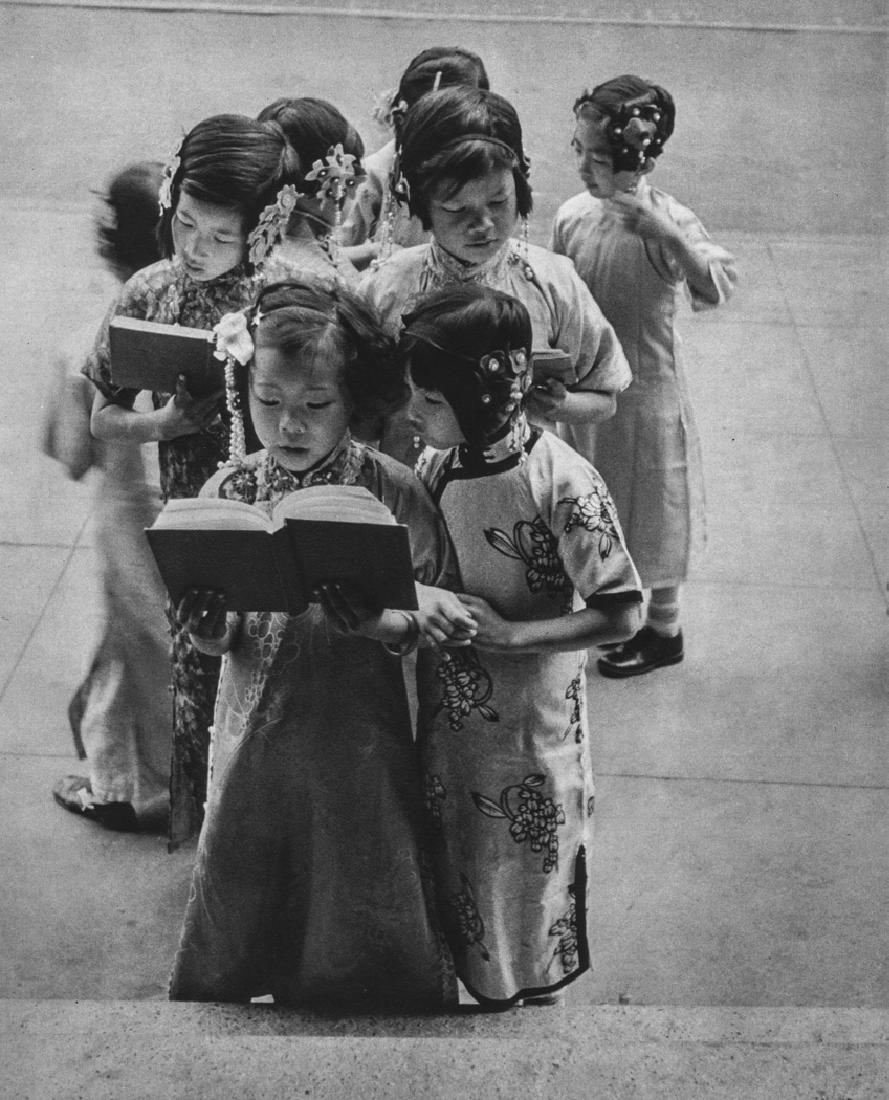 ALFRED EISENSTAEDT - Girls at a Chinese mission school: Artist: Eisenstaedt, Alfred Title: Girls at a Chinese mission school in San Francisco Medium: Sheet Fed Gravures, 1973, Japan Dimensions: 7.4x9.2" Heat Wax Mounted on 12x16" Conservation Board Alfred 