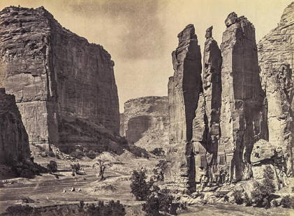 TIMOTHY H. O'SULLIVAN - Canyon de Chelly, 1873: Artist: O'Sullivan, Timothy H. Title: Canyon de Chelly, 1873 Medium: Four Tone Photo Litho, 1982, USA Dimensions: 10.8x8" Heat Wax Mounted on 12x16" Conservation Board Timothy H. O'Sullivan (1840 â