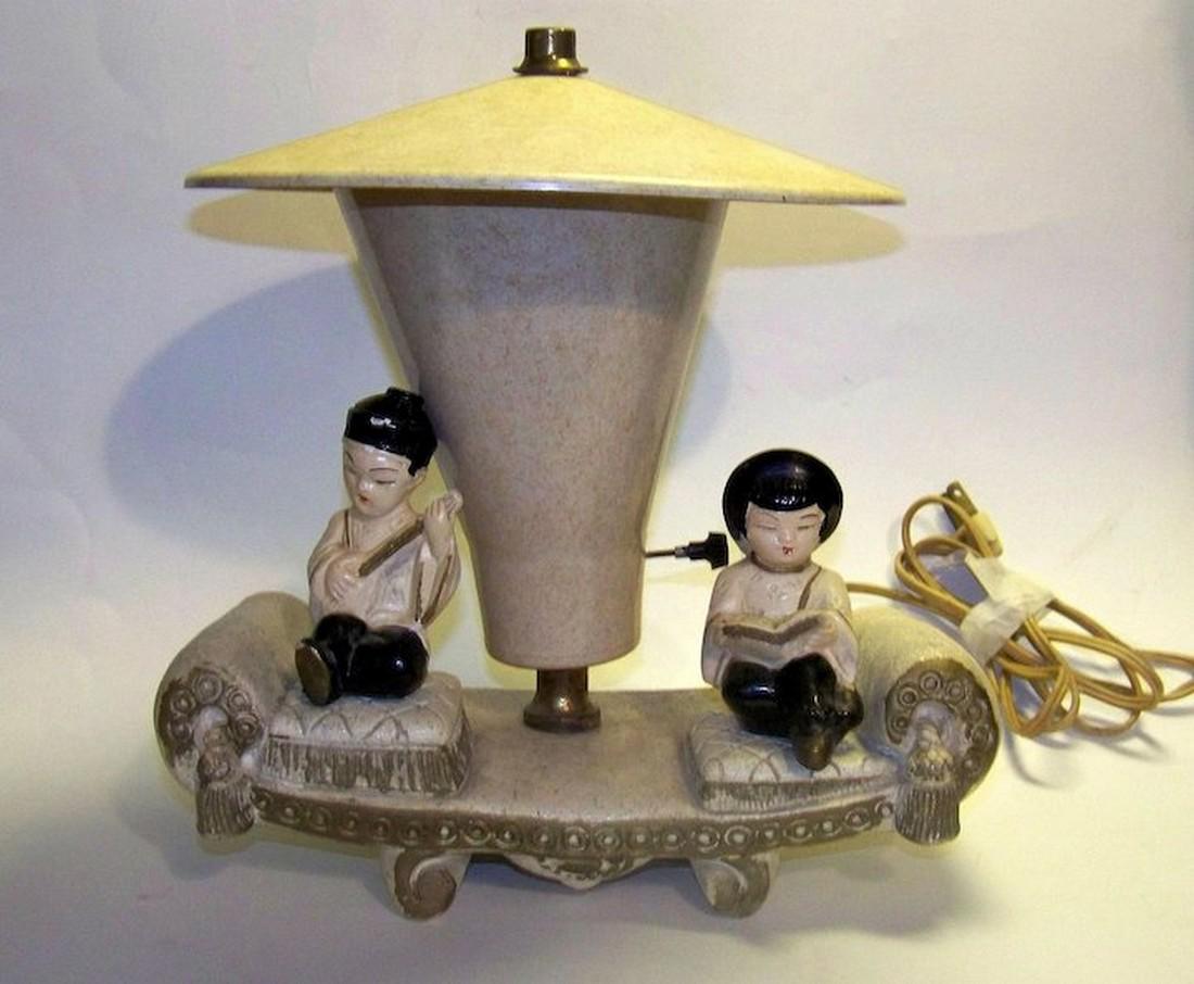 Vintage 1950’s Mid-Century Asian Figural Television: Reserve Reduced! Vintage 1950’s Mid-Century Asian figural television lamp. Television lamps became popular with the advent of personal televisions for the home. Early televisions had a dull luminesc