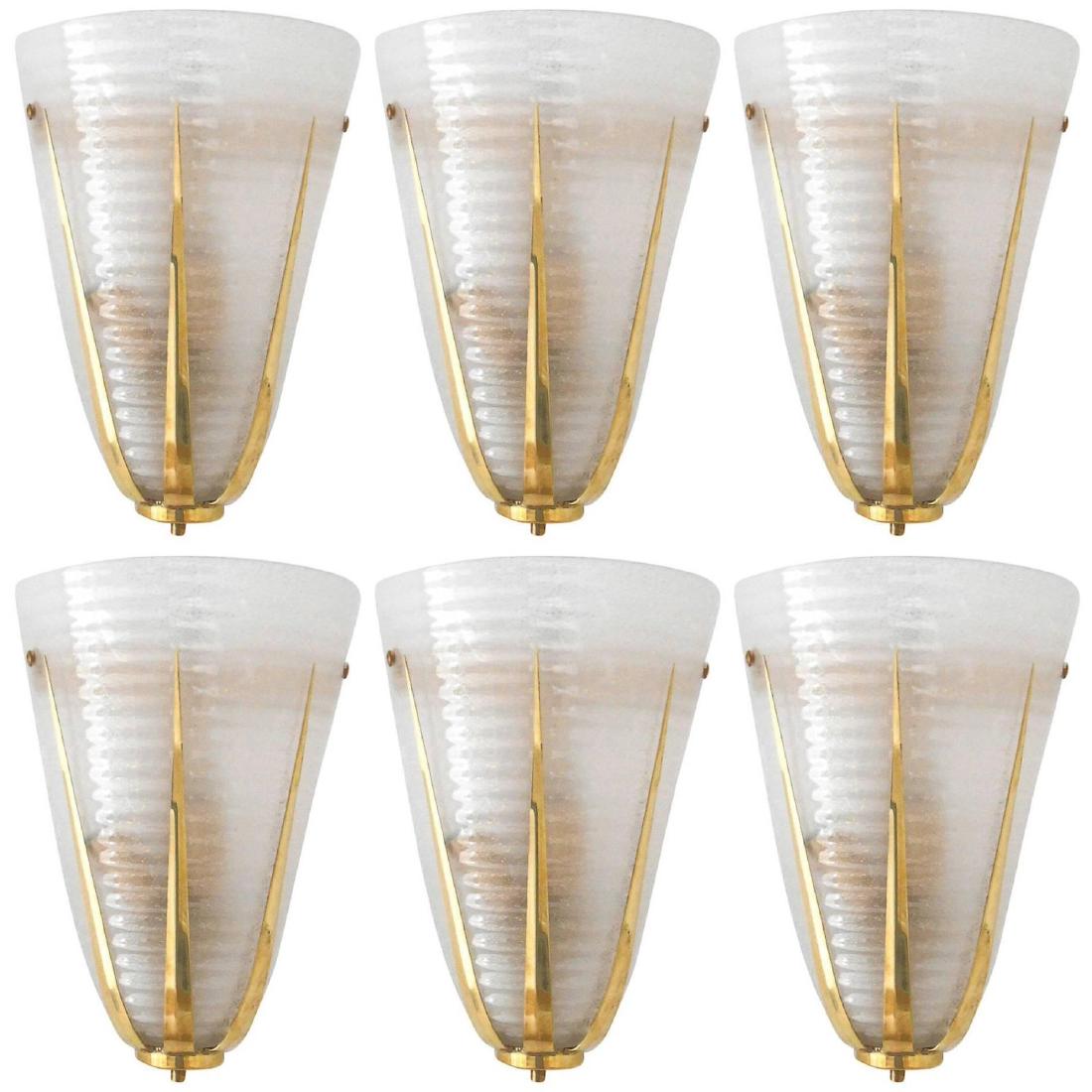Set of 6 Italian Murano Ribbed Frosted Glass Sconces by (1 of 1)