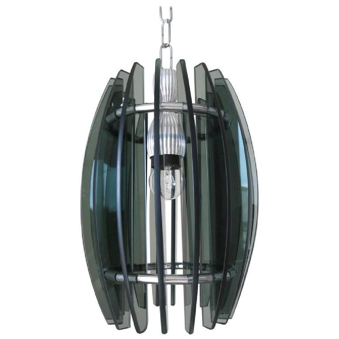 Italian Beveled Glass Pendant by Veca: Italian beveled glass pendant or chandelier with chrome frame, by Veca. Made in Italy in the 1960s. 1 light / max 40W each Diameter: 8 inches / Height: 12 inches plus chain Production Time Available N