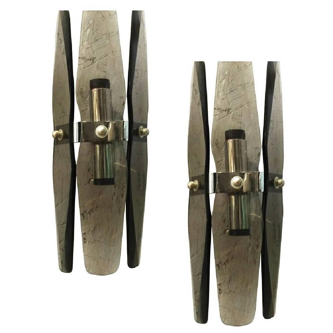 Pair of Smoky Bevelled Sconces by Veca: Original vintage smoky bevelled sconces by Veca Made in Italy in the 1960s Two lights each / max 40W each Production Time Available Now Of the Period Mid-Century Modern Place of Origin Italy Date of M
