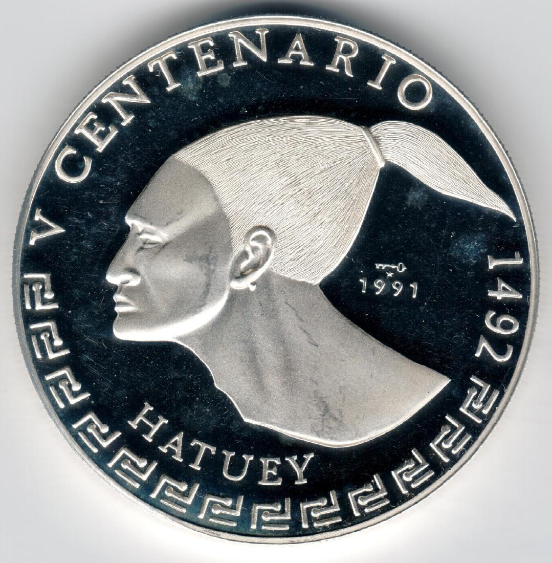 1991 CUBA 30 Pesos HATUEY TRIBESMAN 3 OZ PROOF Mintage:: 1991 CUBA 30 Pesos HATUEY TRIBESMAN 3 OZ PROOF Mintage: 1.000 1991 Silver Ag .999 Mintage: 1.000 Weight: 93,25 gr. Diameter : 50 mm Ref.: KM# 423 ( AMC Catalog ID : CU1127.376 ) PROOF Reserve: $120.00
