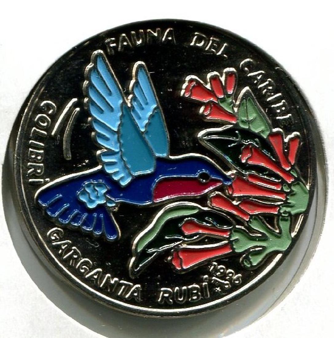 1996 CUBA 1 Peso CARIBBEAN FAUNA - HUMMINGBIRD UNC: 1996 CUBA 1 Peso CARIBBEAN FAUNA - HUMMINGBIRD UNC Colored 1996 Nickel Bonded Steel Mintage: 10.000 Diameter : 32 mm Ref.: KM# 549 ( AMC Catalog ID : CU1036.27 ) UNC Colored Reserve: $10.00 Shipping: