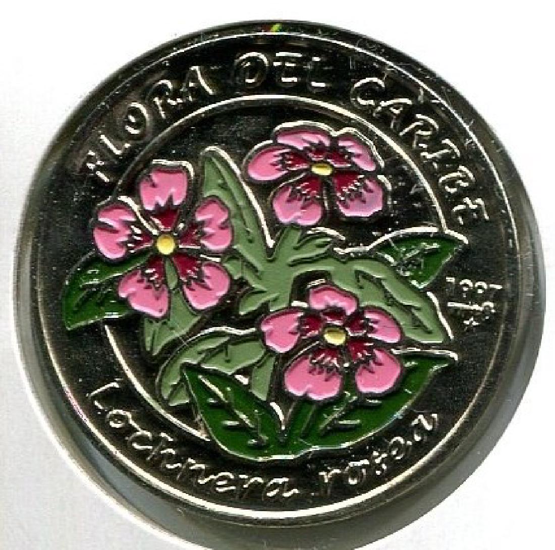 1997 CUBA 1 Peso CARIBBEAN FAUNA - LOCHNERA ROSEA UNC: 1997 CUBA 1 Peso CARIBBEAN FAUNA - LOCHNERA ROSEA UNC Colored Mintage: 5.000 1997 Nickel Bonded Steel Mintage: 5.000 Diameter : 32 mm Ref.: KM# 737 ( AMC Catalog ID : CU1042.26 ) UNC Colored Reserve: