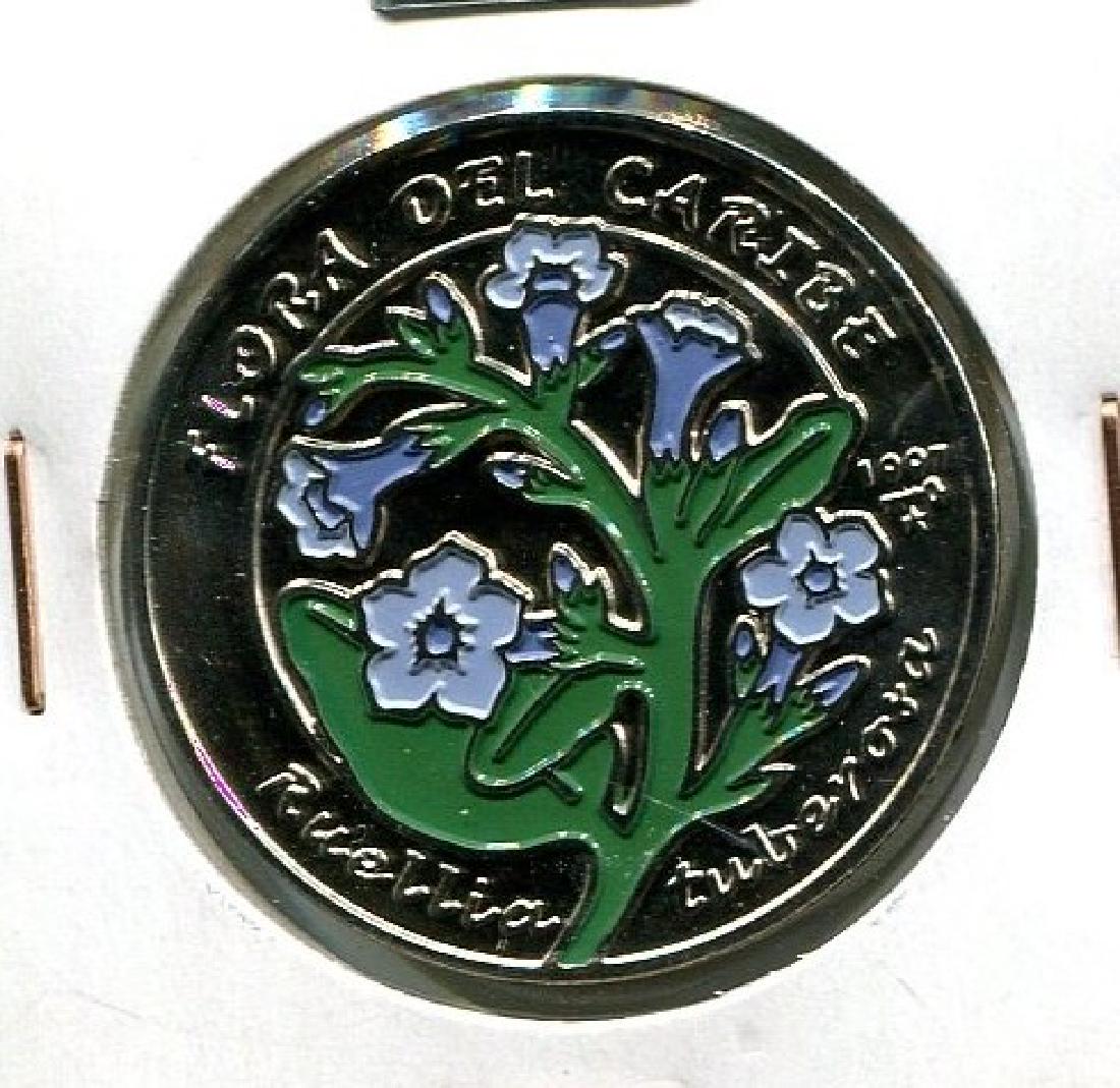 1997 CUBA 1 Peso CARIBBEAN FAUNA - RUELLIA TUBEROSA UNC: 1997 CUBA 1 Peso CARIBBEAN FAUNA - RUELLIA TUBEROSA UNC Colored Mintage: 5.000 1997 Nickel Bonded Steel Mintage: 5.000 Diameter : 32 mm Ref.: KM# 619 ( AMC Catalog ID : CU1044.26 ) UNC Colored Reserve