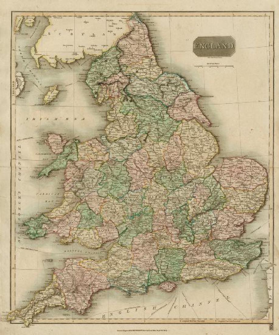 England by John Thomson. England and Wales. Coach roads: TITLE/CONTENT OF MAP: 'England' This map is folding hence the centrefold line may show on the image below DATE PRINTED: 1817 IMAGE SIZE: Approx 63.5 x 53.0cm, 25 x 20.75 inches (Large); Please note th