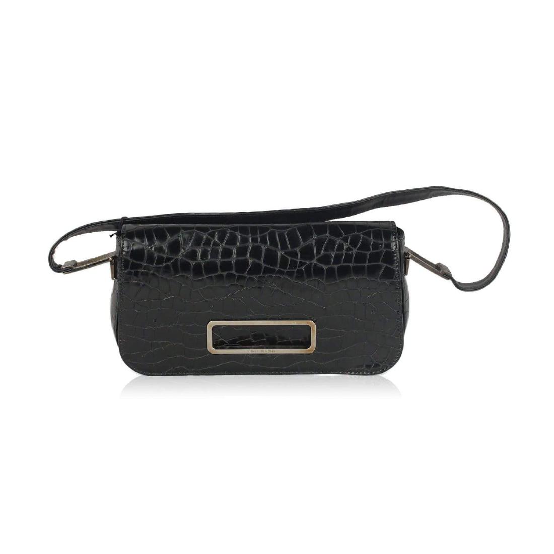 STUART WEITZMAN Black Embossed Leather SHOULDER BAG: MATERIAL: Leather COLOR: Black MODEL: Shoulder Bag GENDER: Women SIZE: Medium CONDITION RATING: B :GOOD CONDITION - Some light wear of use CONDITION DETAILS: Some normal wear of use on leather, some d