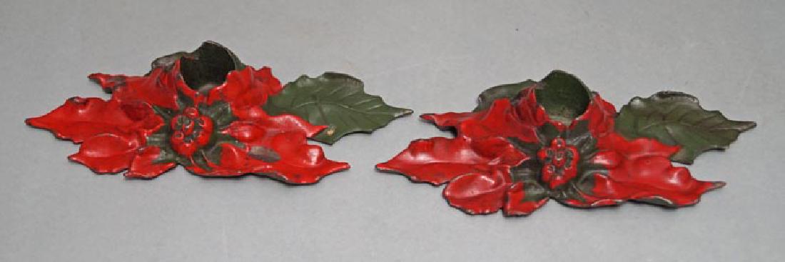 Poinsettia Cast Iron Christmas Candle Holders 1922 (1 of 6)