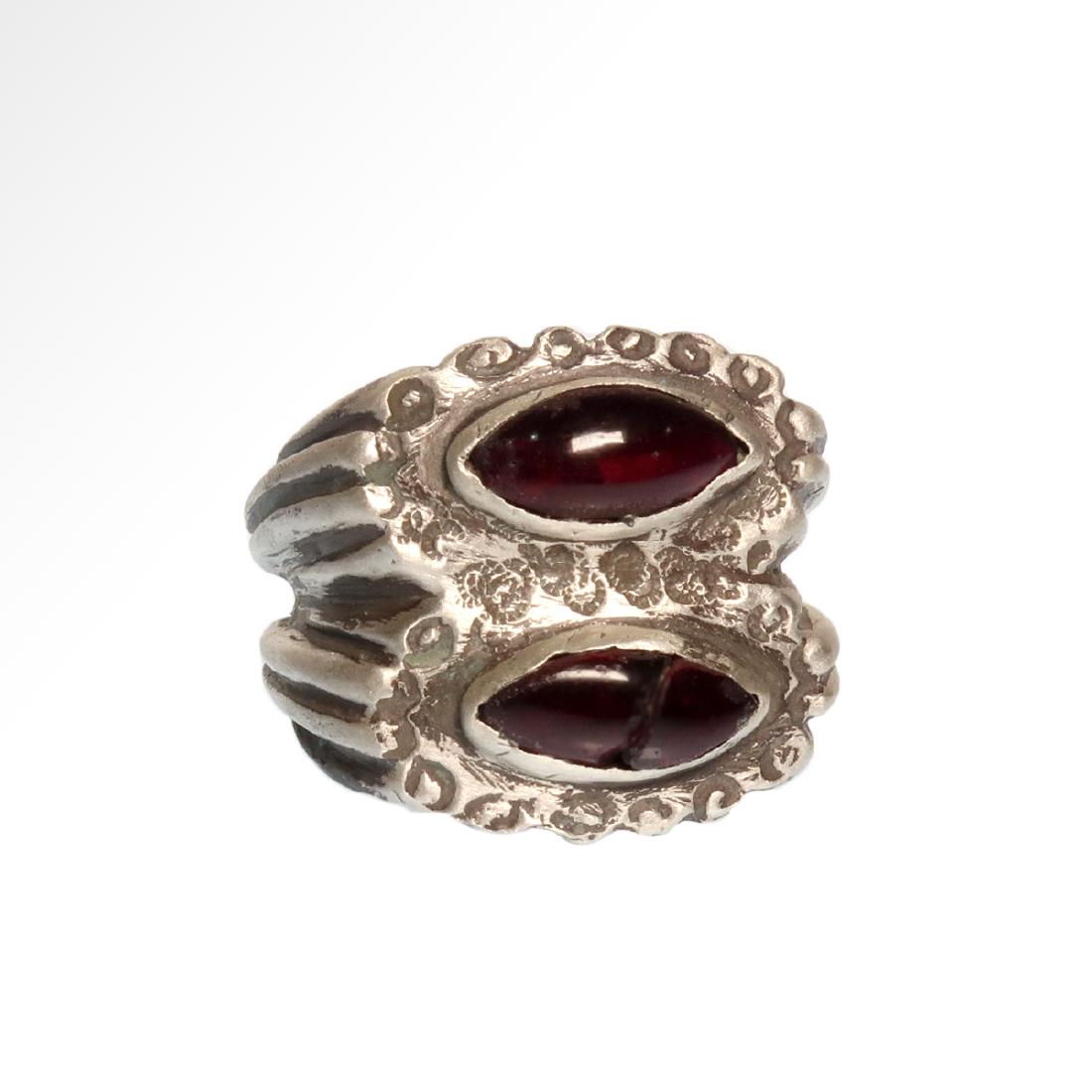 Roman Decorated Double Silver Ring with Garnets, c. 2nd (1 of 6)