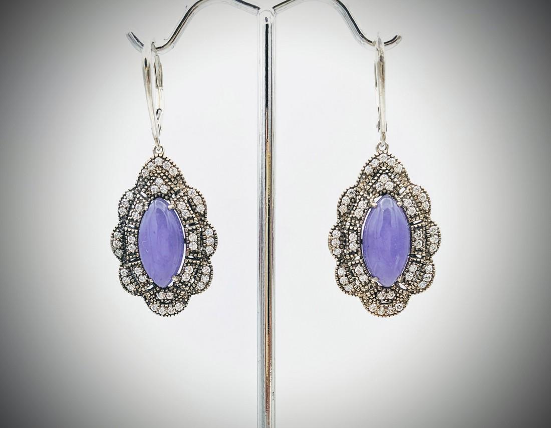 Sterling Silver Violet Jade & CZ Earrings (1 of 3)