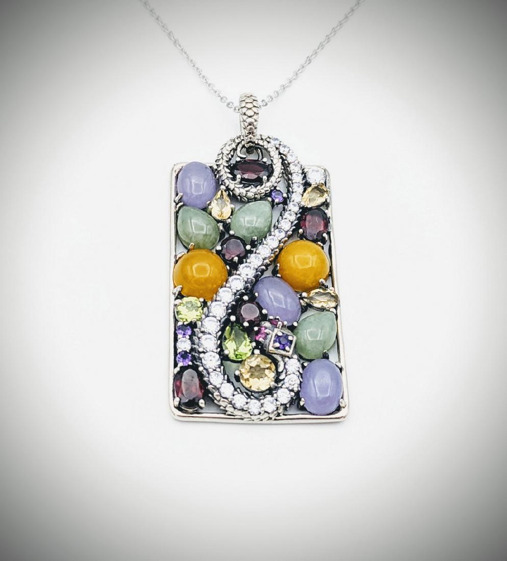 Sterling Silver Necklace w Multicolored Opaque & (1 of 3)
