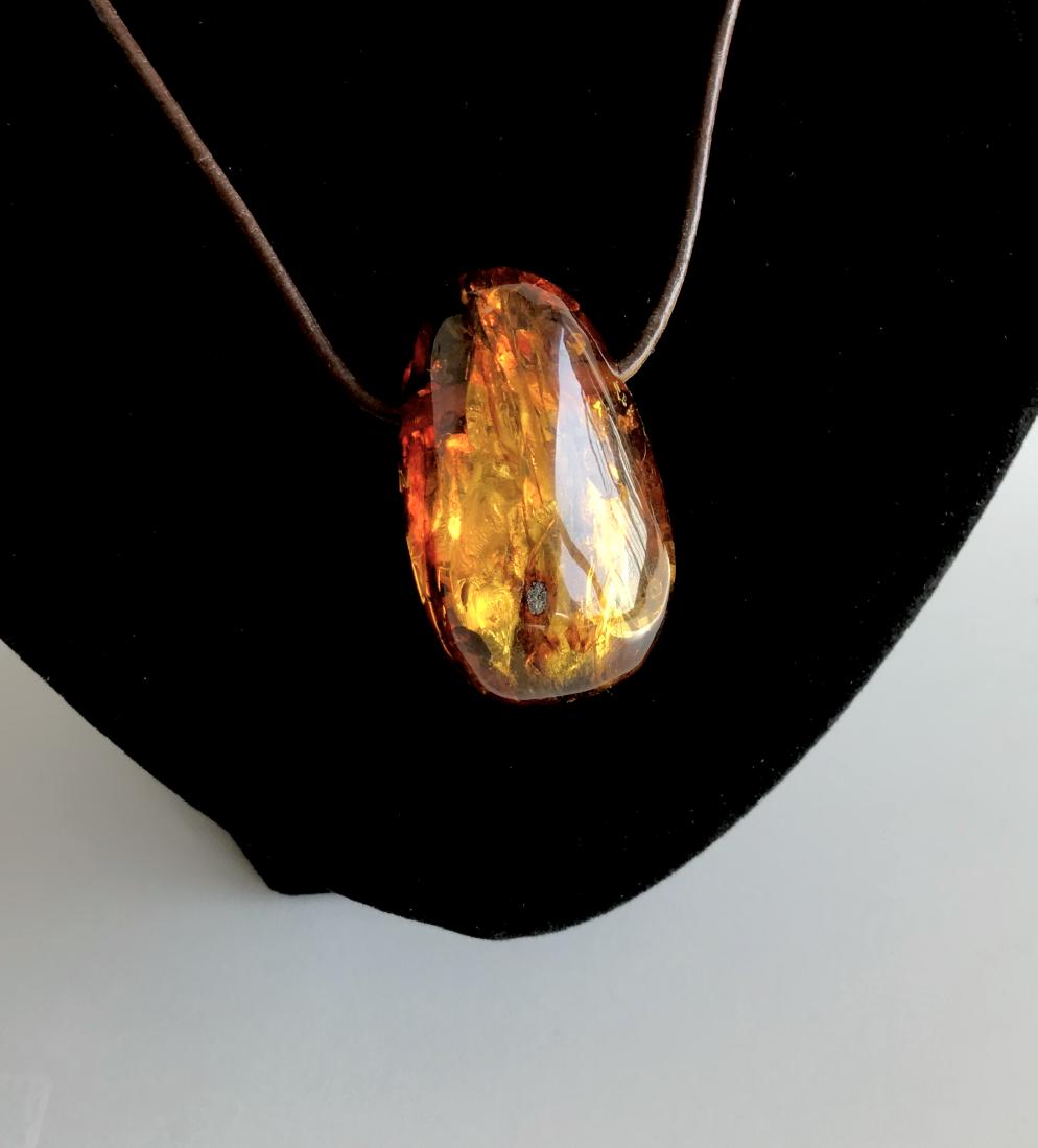 Big pendant Baltic amber & leather necklace (1 of 8)