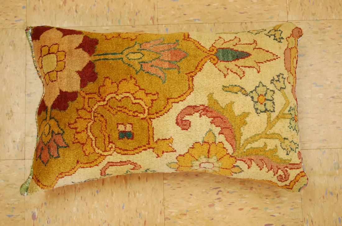 Highly Detailed Fine Antique Rug Very Soft Wool Pillow: Highly Detailed Fine Antique Rug Very Soft Wool Pillow 1 ' 6" x 1' 7" never used, hand sewn inscribed pillow made by persian antique rug c1930s size 1 ' 6" x 1' 7" wool woven on cotton foundation made