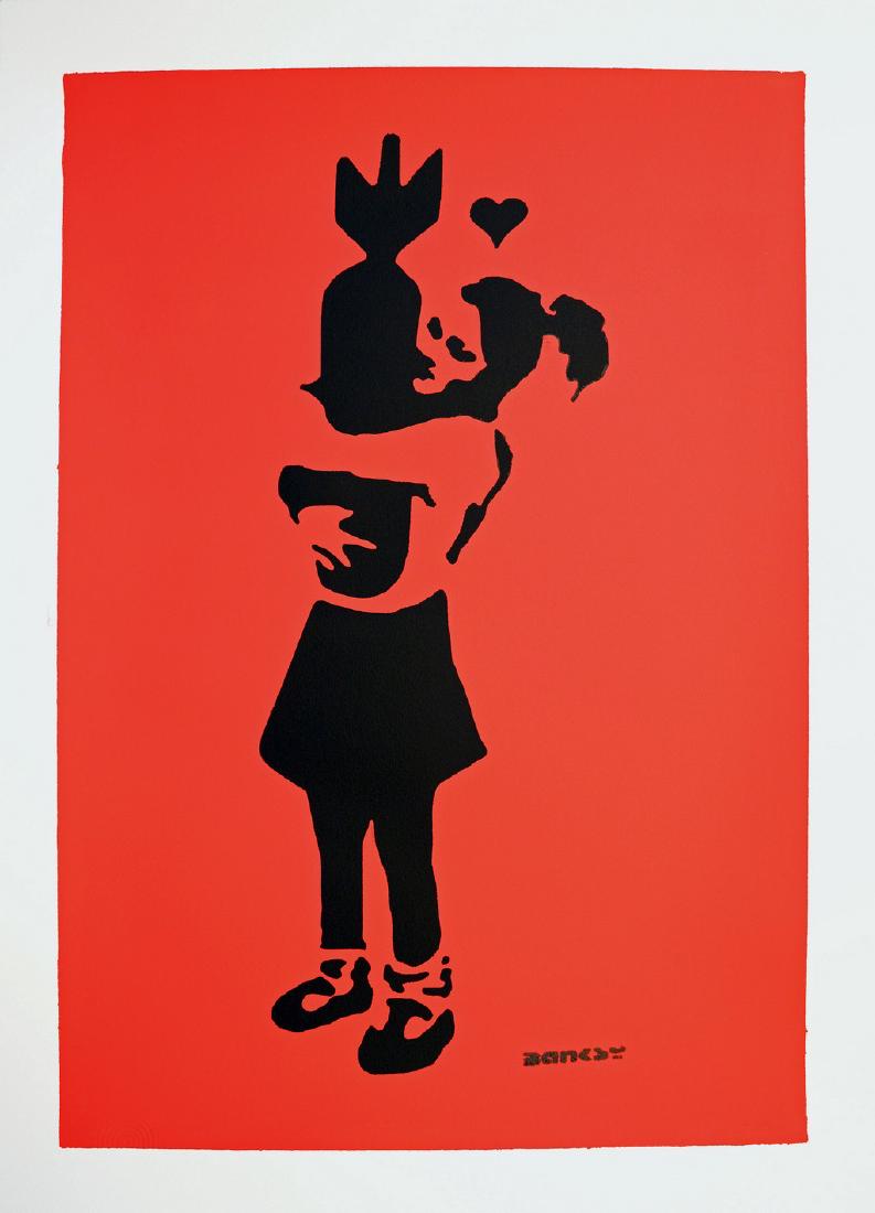 Banksy Bomb Hugger Red Background I