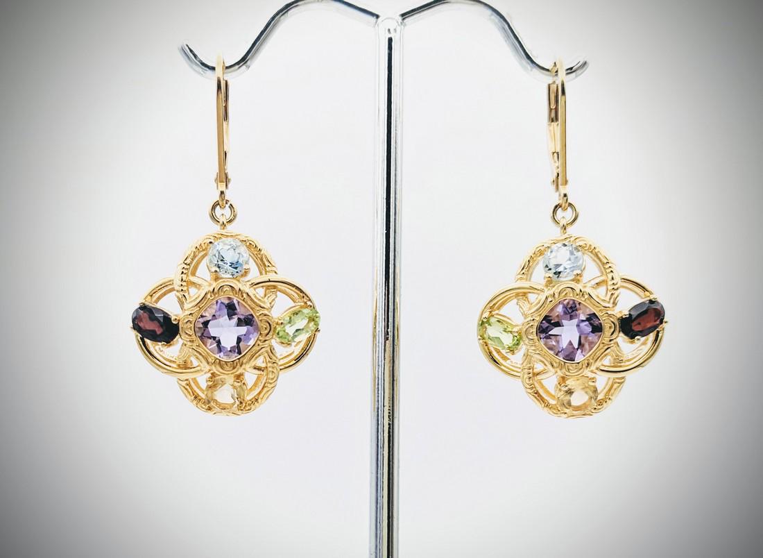Multicolored Gemstone Earrings w Amethyst, Citrine, (1 of 3)