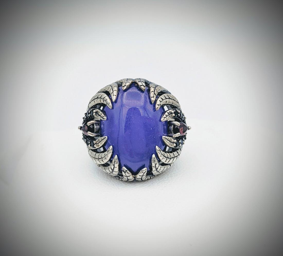 Sterling Silver Sz 7 Almandine Garnet, Violet Jade & (1 of 4)