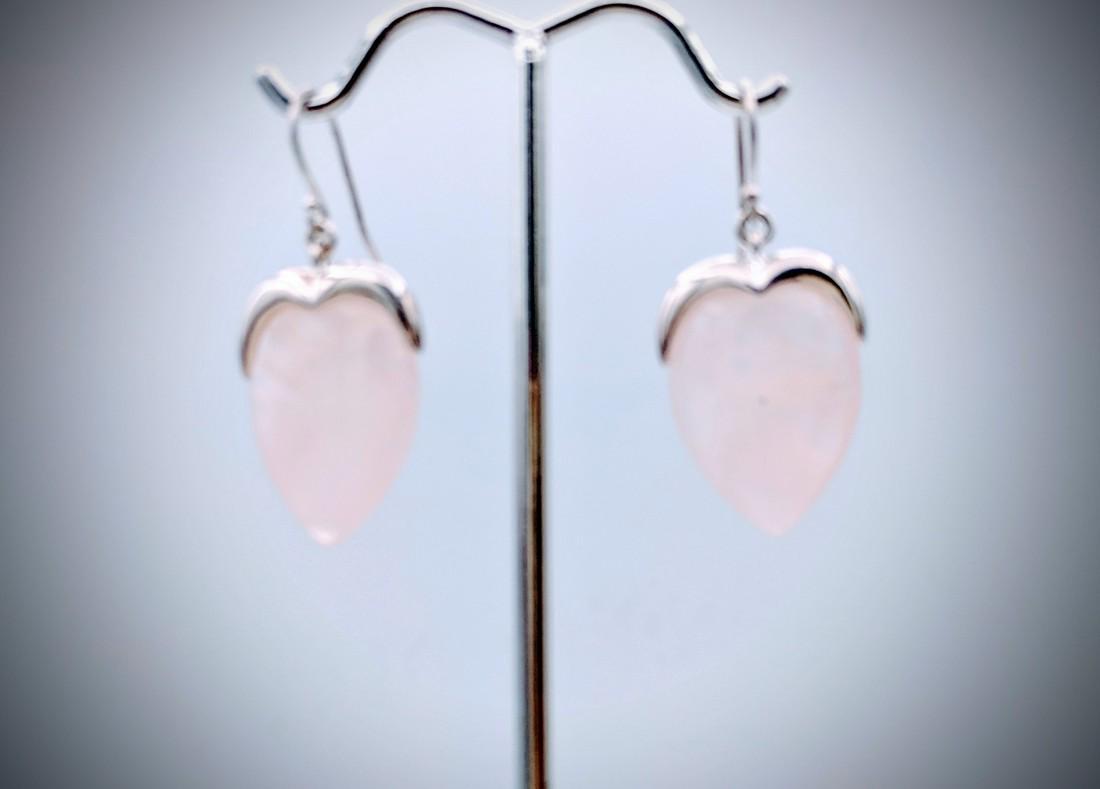 Sterling Silver Dangly Rose Quartz Earrings (1 of 3)