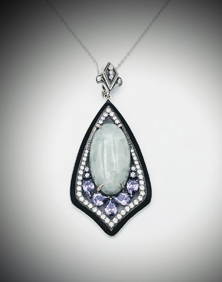 Necklace w Pear Drop Tip Shaped Amethyst, Jade, CZ & (1 of 4)