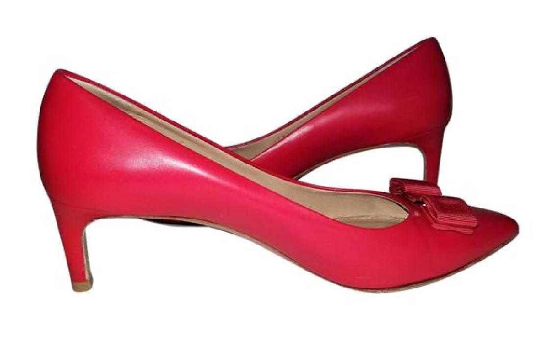 Salvatore Ferragamo Red Leather Kitten Shoes Pumps Size (1 of 10)
