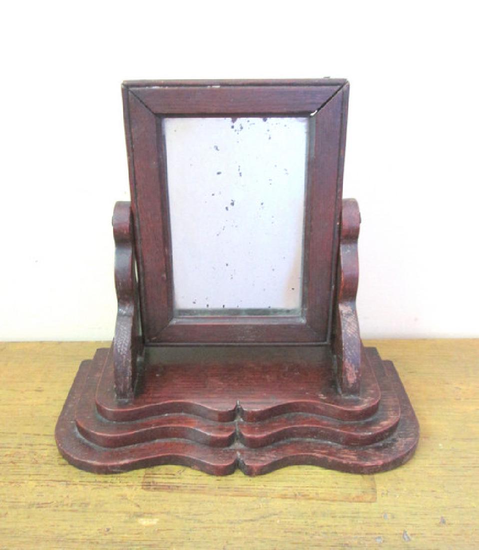 C 1820 Table Mirror: Title: C 1820 Table Mirror Materials: Walnut Dimensions: 9 3/8”H X 10 1/4”W X 4 5/8”D Provenance/Additional Information: Dry original dark brown varnish stained surfaces, original silvered mirro