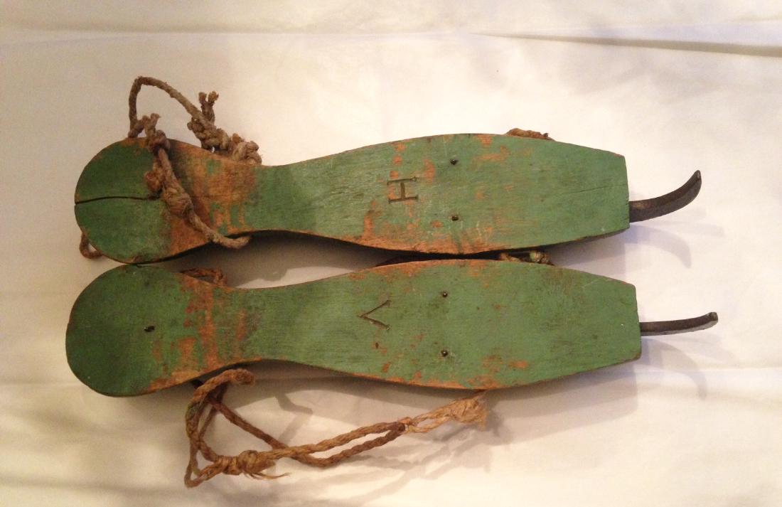 19thc wood and iron ice skates in old Apple green (1 of 4)