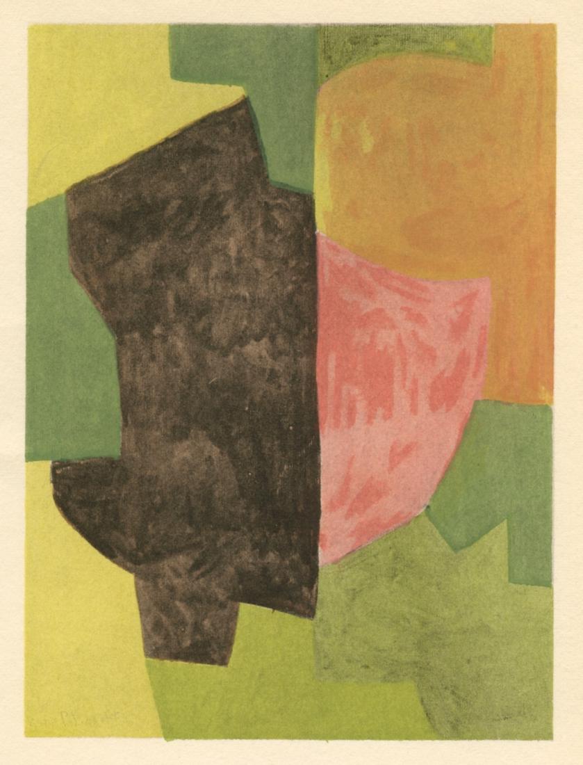 Serge Poliakoff pochoir: Serge Poliakoff pochoir Medium: pochoir (after the gouache). Printed in Paris in 1957 by Jacomet and issued in an edition of 1000 by the Galerie Berggruen for a rare catalogue. Image size: 5 x 3 3/4 i
