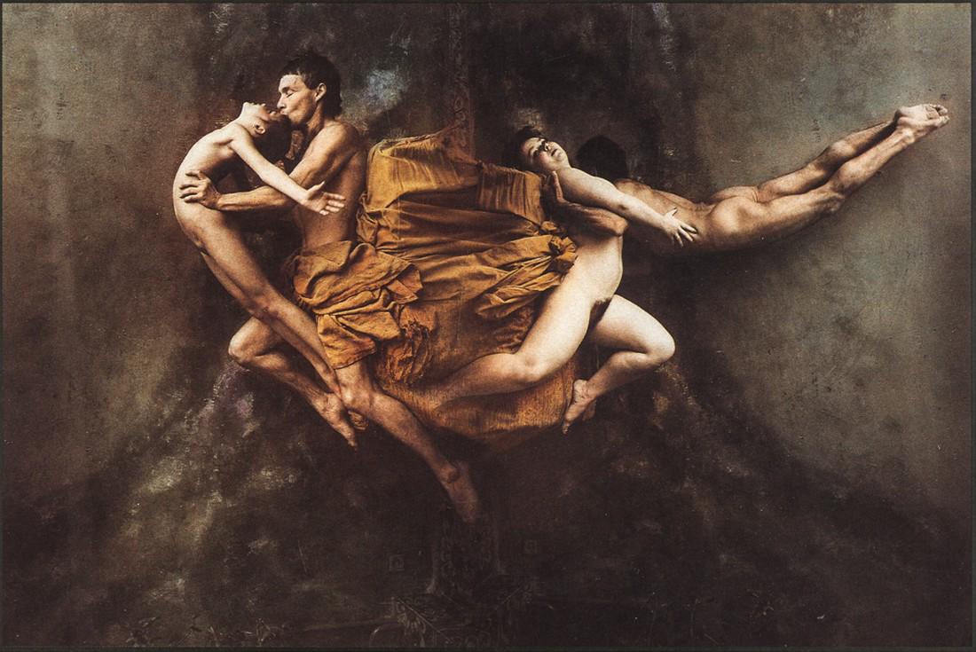 JAN SAUDEK - Dancers in the Paradise: Artist: Saudek, Jan Title: Dancers in the Paradise Medium: Sheet Fed Gravure, 1990, Switzerland Dimensions: 7.8x5.2"Heat Wax Mounted on 11x14" Conservation Board Jan Saudek (1935) is a Czech art photo