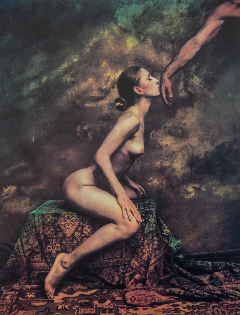 JAN SAUDEK - Ida's Devotion, 1990: Artist: Saudek, Jan Title: Ida's Devotion, 1990 Medium: Photo Litho, 1999, Germany Dimensions: 8.2x10.5"Heat Wax Mounted on 12x16" Conservation Board Jan Saudek (1935) is a Czech art photographer and