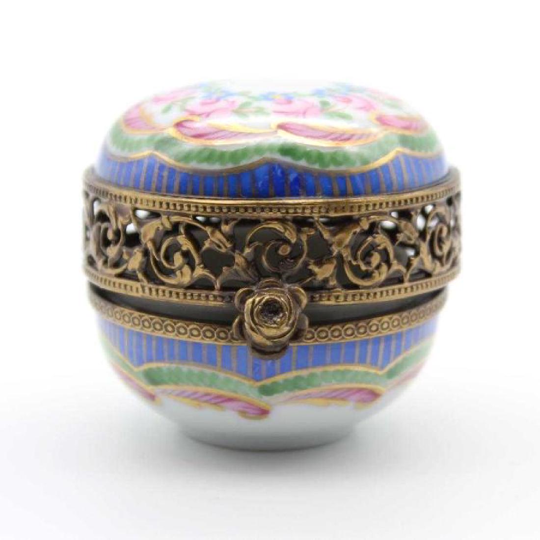 French Pierced Metal & Hand Painted Limoges Floral Box (1 of 6)