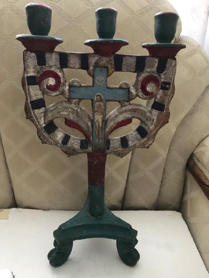 ANTIQUE UKRAINIAN WOODEN PAINTED CANDLE: VERY INTERESTING UKRANIAN PROVINCIAL ART 19 CENTURY WOODEN PAINTED CANDLESTIK 14 " X 12 " Reserve: $74.25 Shipping: Domestic: Flat-rate of $15.00 to anywhere within the contiguous U.S. International: 