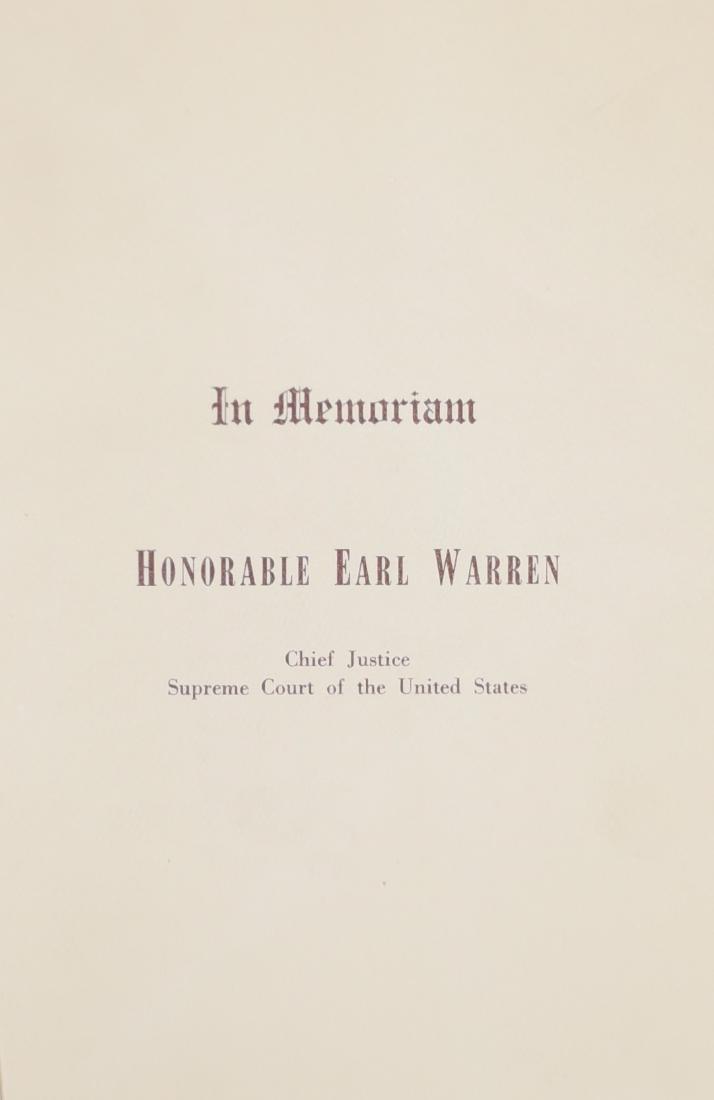 In Memoriam: Honorable Earl Warren. Proceedings of the: In Memoriam: Honorable Earl Warren. Proceedings of the Bar and Officers of the Supreme Court of the United States. Proceedings before the Supreme Court of the United States. 55p. 26cm. White card wrap