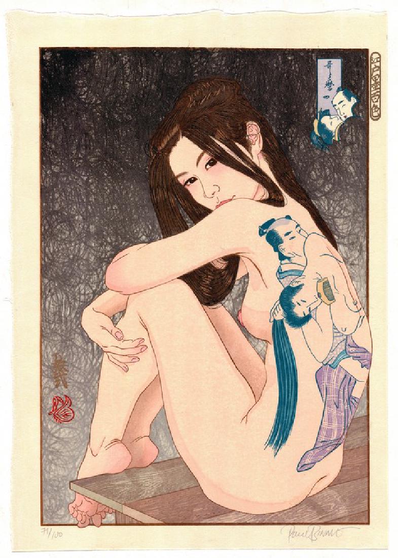 Paul Binnie Woodblock Utamaros Erotica (71/100): Reserve Reduced! Artist: Paul Binnie (1967-) Title: Utamaro's Erotica (71/100) Series: A Hundred Shades of Ink of Edo Publisher: Date: 2005 Medium: Woodblock Print Size/Format: 30.1 x 42.9 cm Reserve: