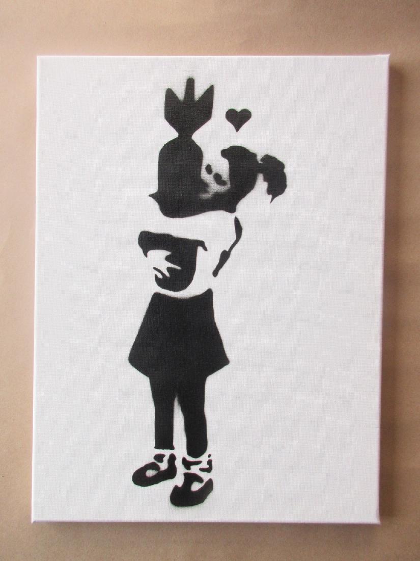 Banksy Dismaland Bomb Hugger spray paint on canvas (1 of 3)