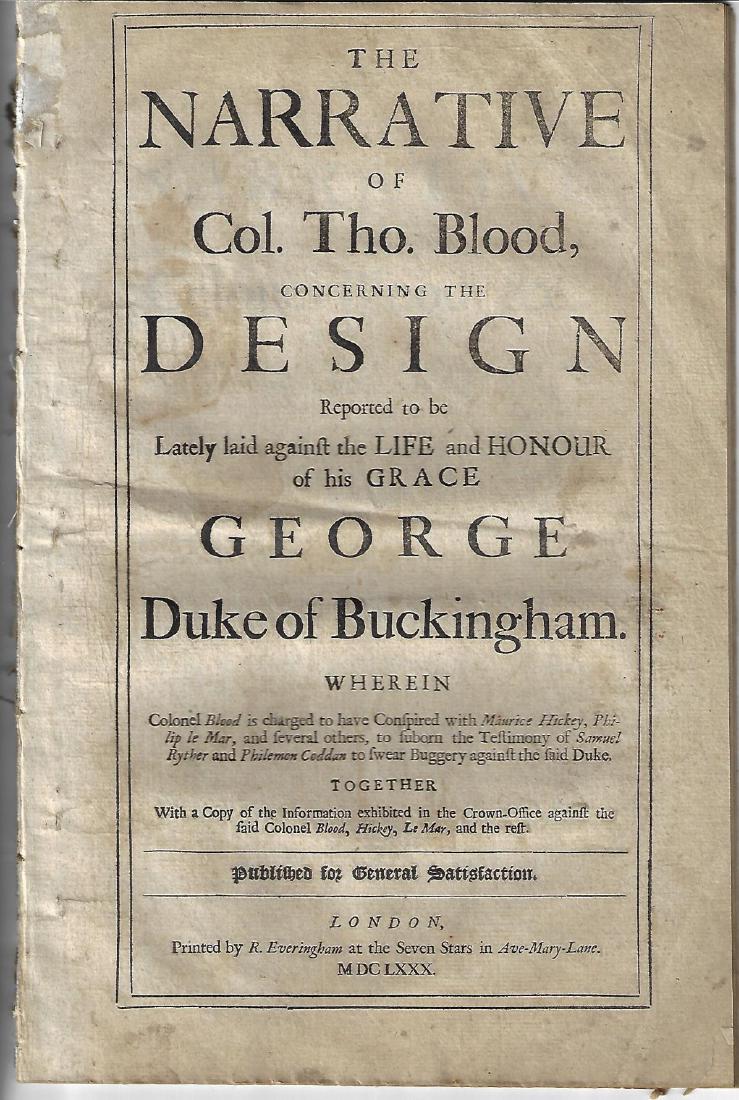 1680 The Narrative of Col. Tho. Blood Popish Plot (1 of 3)