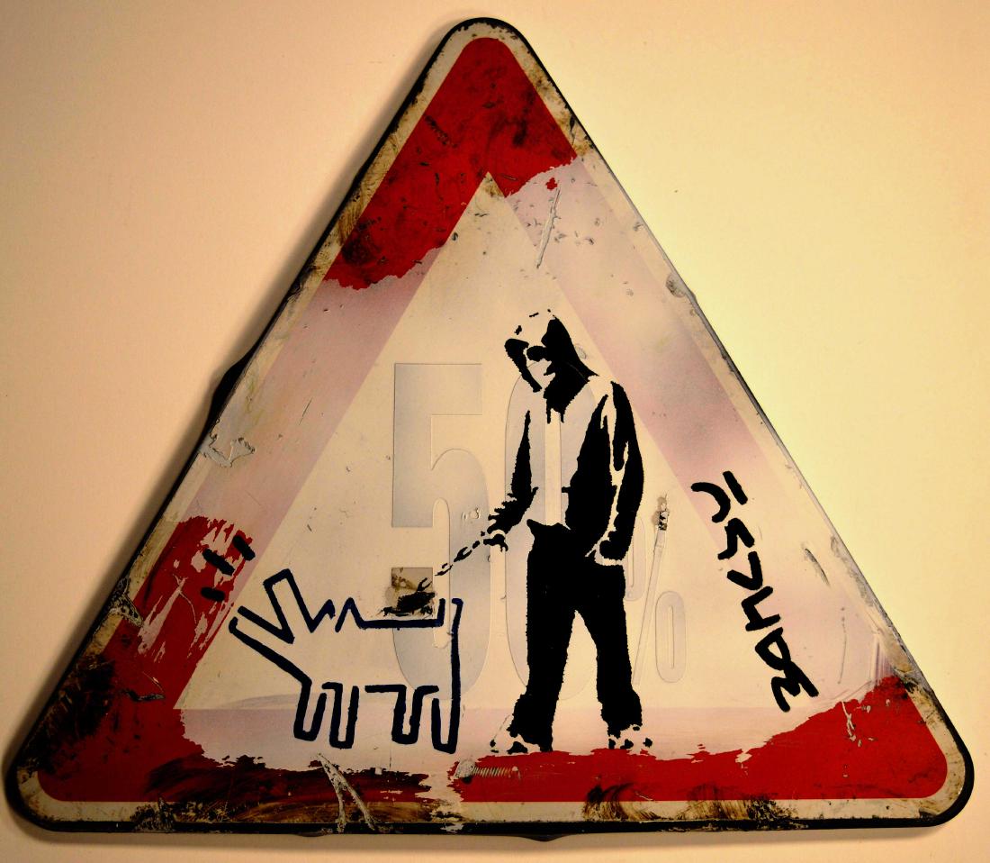 Banksy Metal Road Sign, Hoodie & Keith Haring Dog. (1 of 2)